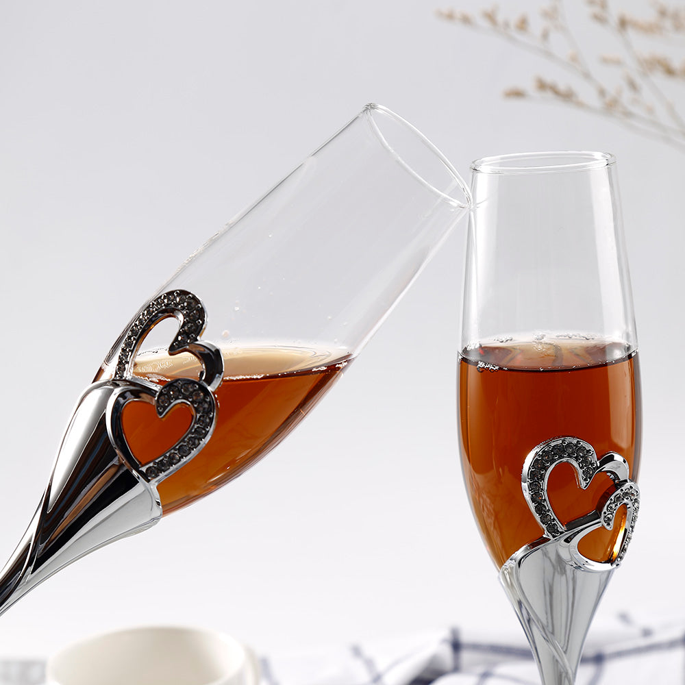 2024 2pcs Rhinestone Champagne Glasses Wedding Toasting Glasses