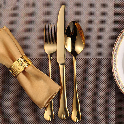 4pcs Relief Metal Cutlery Set, Gold Stainless Steel Flatware For Dining  Room