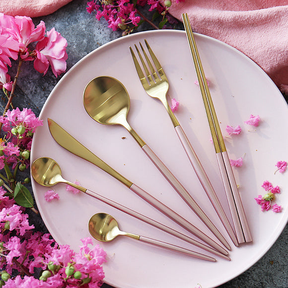 Classy Pink & Gold Cutlery Set